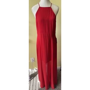 Express Red Halter Maxi Dress Size 10 NWT High Neck Chiffon Overlay Holiday
